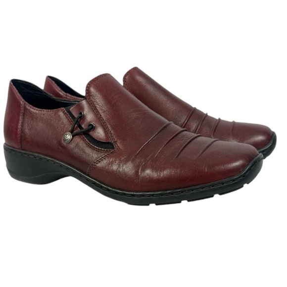 Rieker Calder Casual Comfort Leather Burgundy Slip On Loafers Size 8 - Picture 1 of 11
